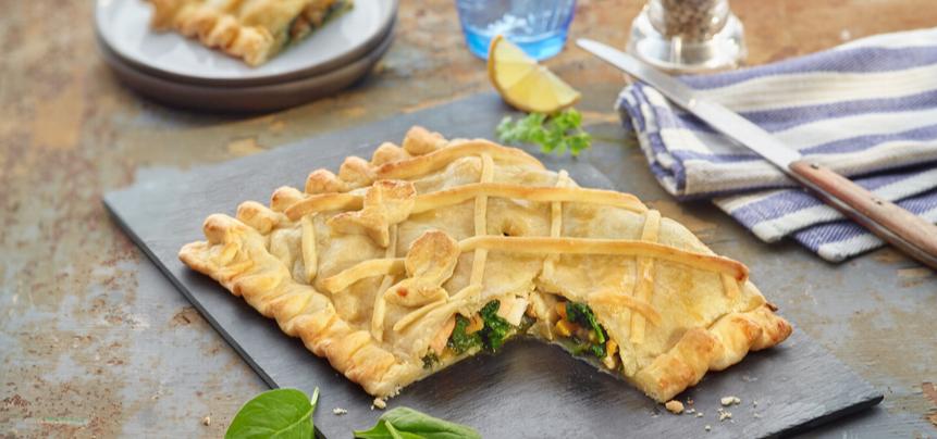 Empanada de espinacas y gambas