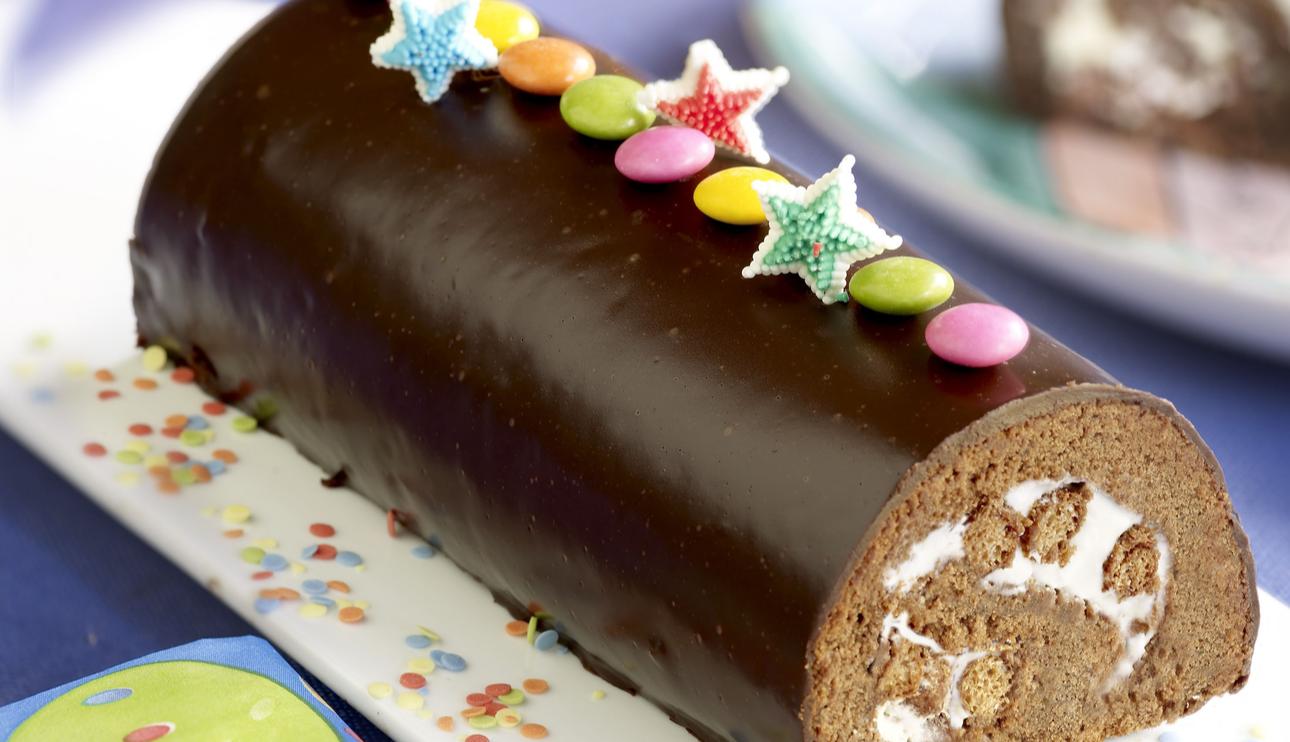 Tronco de chocolate con nata crujiente