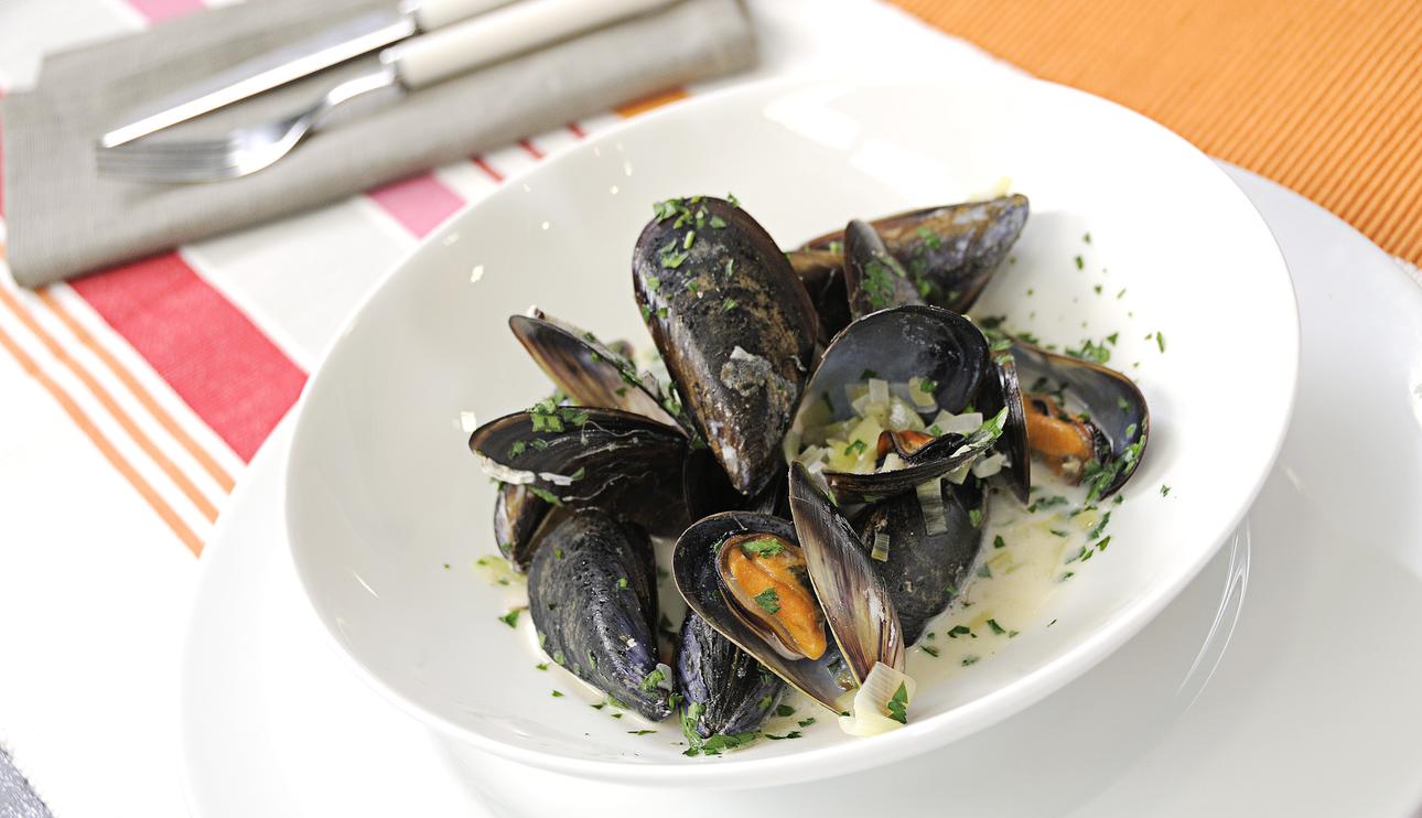Mejillones con sidra a la crema