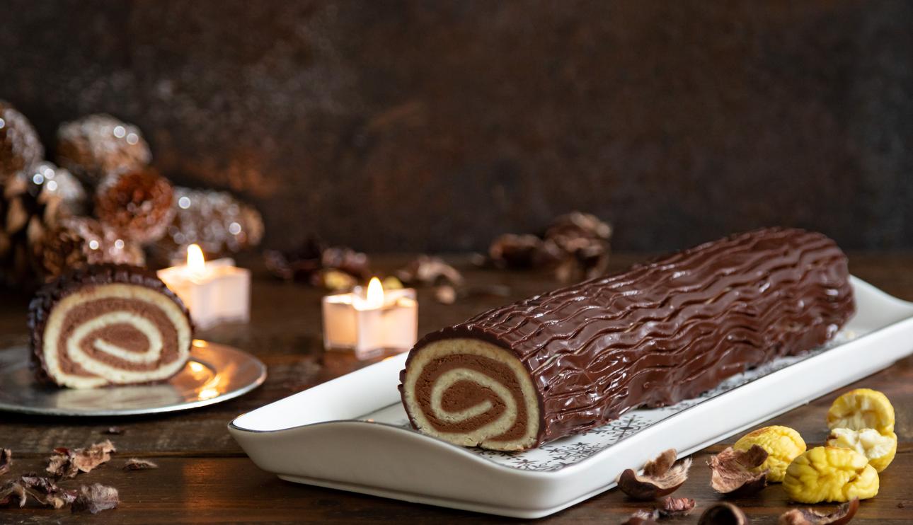 Tronco de Navidad de chocolate y castañas