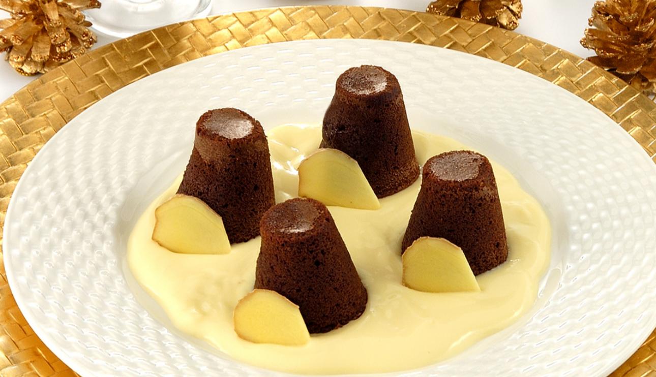 Fondant de chocolate con crema de jengibre