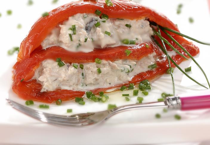 Milhojas de pimiento con mousse de atún