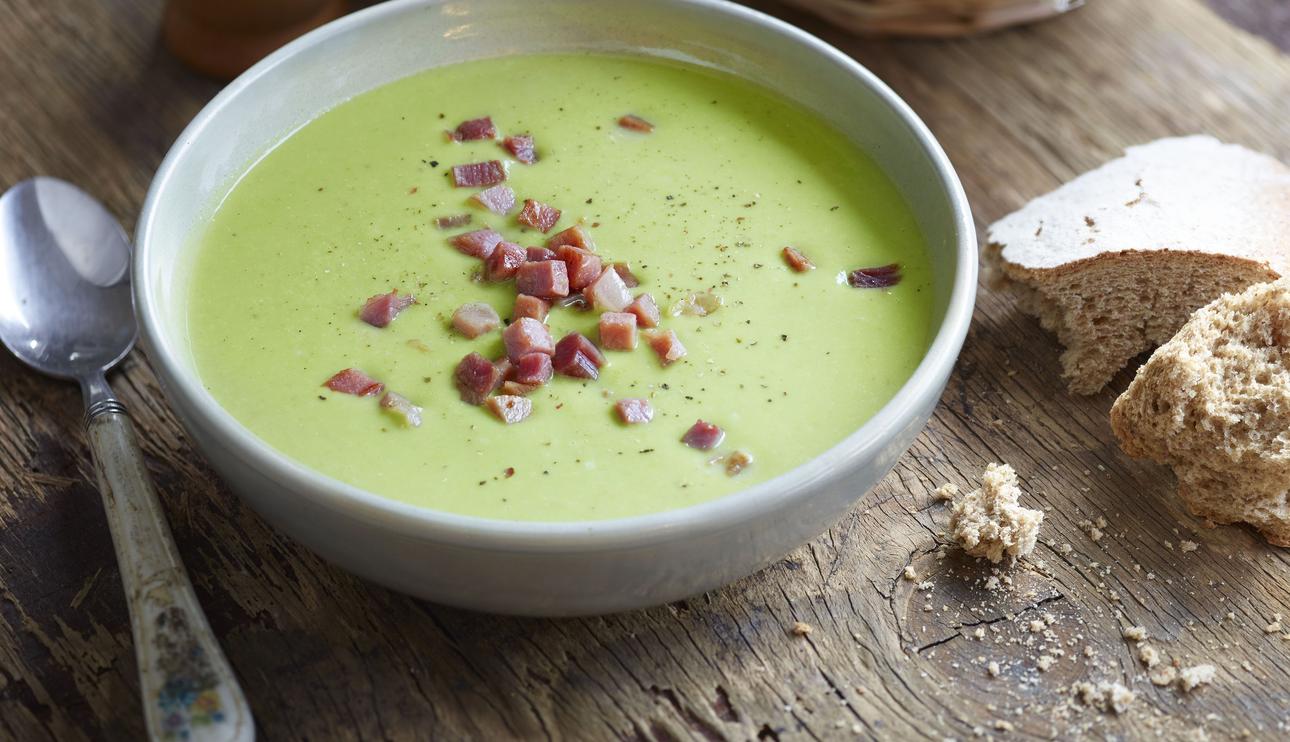 Crema de guisantes con jamón