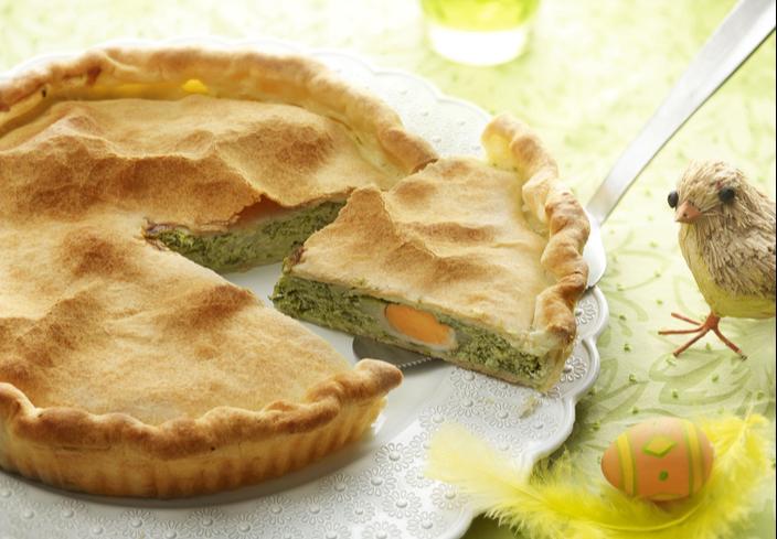 Tarta pascualina (tarta de alcachofas, espinacas y huevos)