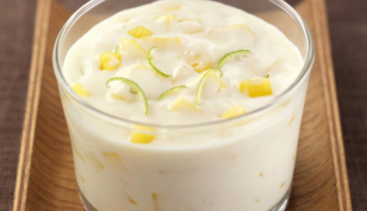 Bavarois de chocolate blanco y mango