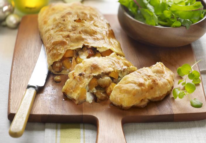 Wellington vegetariano de calabaza y cebolla caramelizada