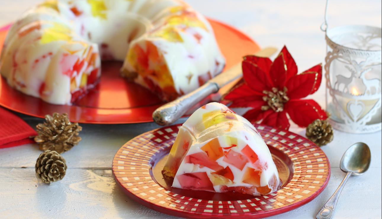 Mosaico de gelatina con leche condensada para Navidad