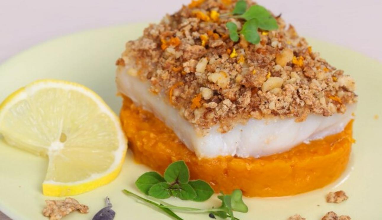 Rodaja de bacalao con puré de boniato