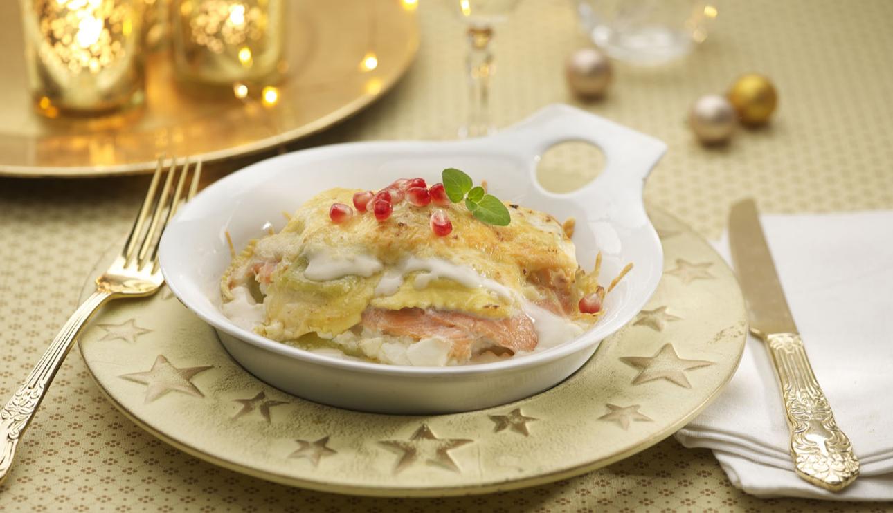 Lasaña rápida con salmón y queso