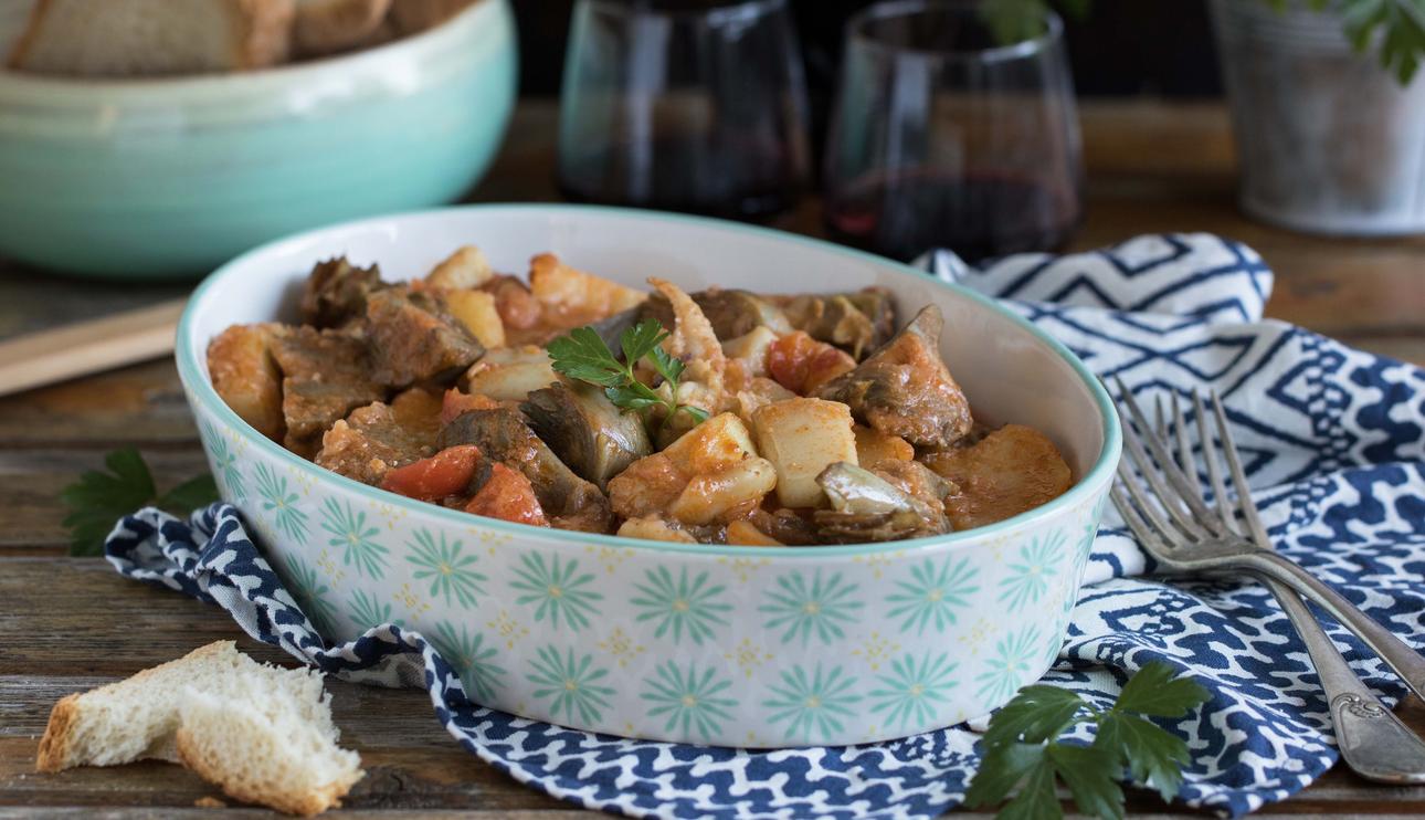 Estofado de sepia con alcachofas