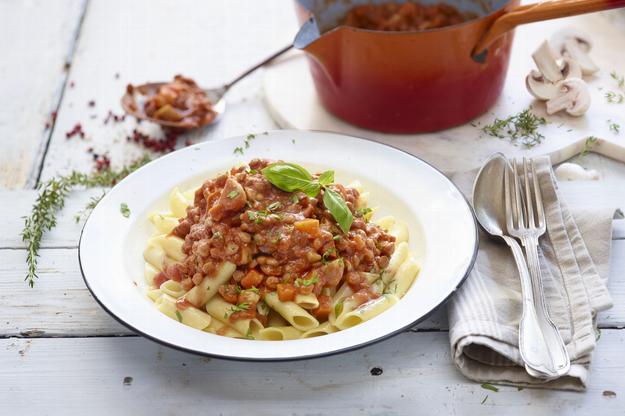 Salsa Boloñesa de lentejas con pasta
