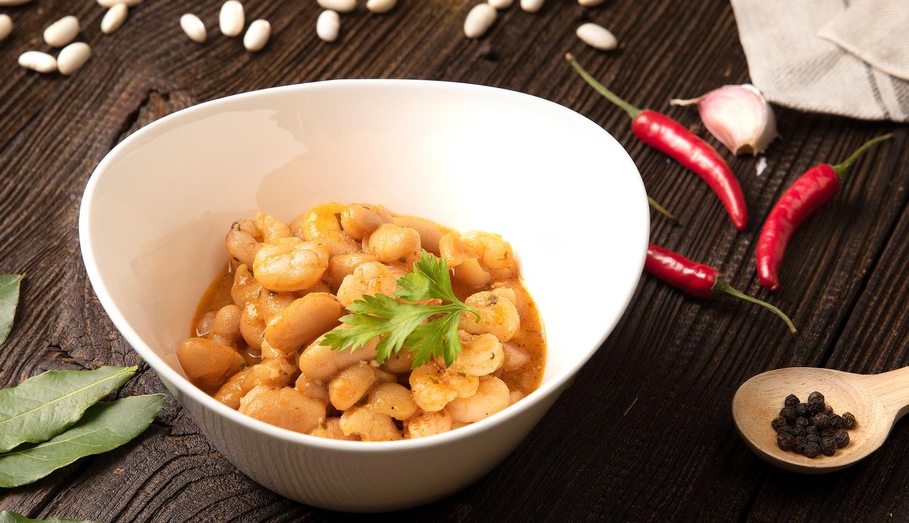Alubias con gambas, rápidas y fáciles en 10 minutos