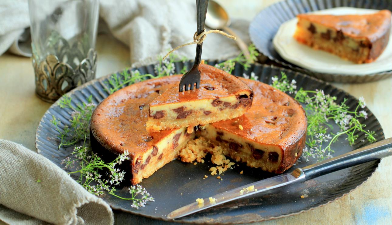 Tarta de queso con chips de chocolate con leche