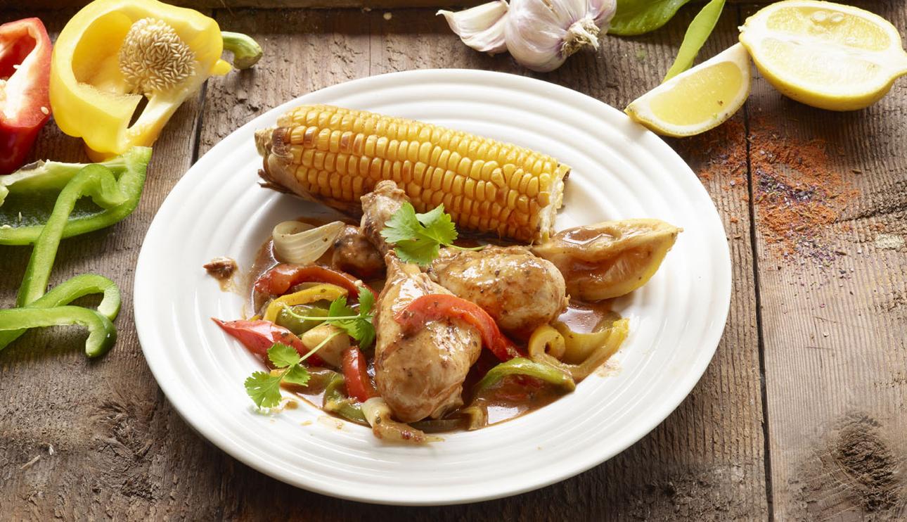 Pollo asado estilo mejicano con 3 pimientos