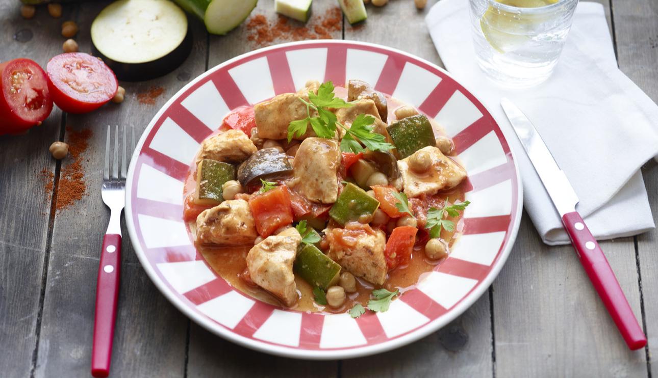 Pollo asado estilo mejicano con garbanzos