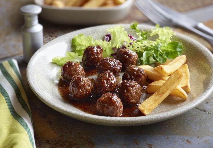 Albóndigas vegetarianas con salsa de mostaza y miel