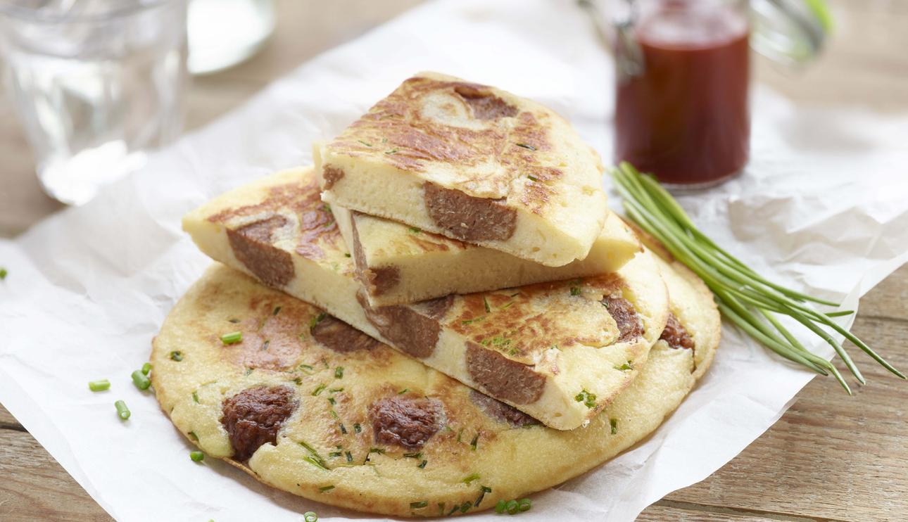 Pancakes con albóndigas vegetarianas (Brunch)