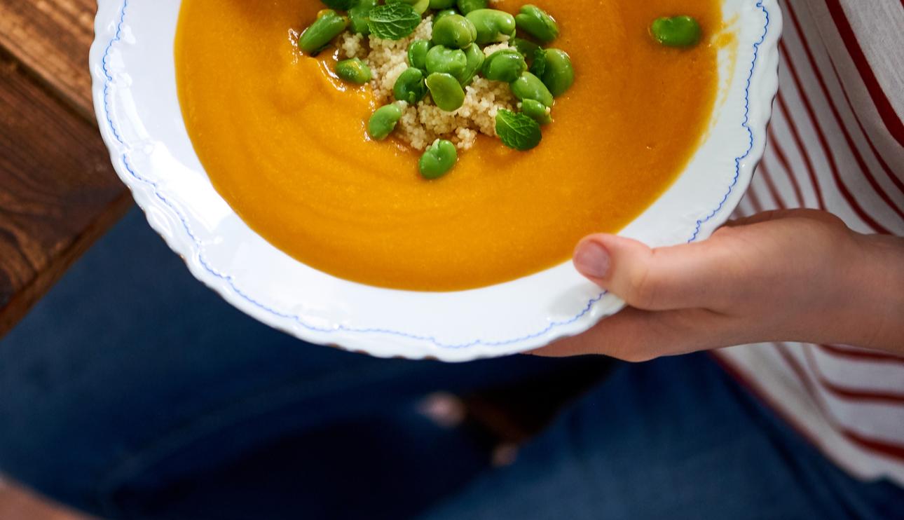 Crema de calabaza con habitas