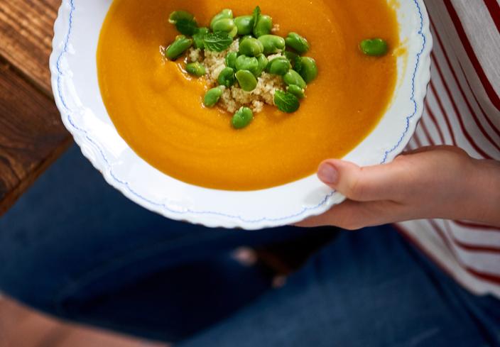 Crema de calabaza con habitas