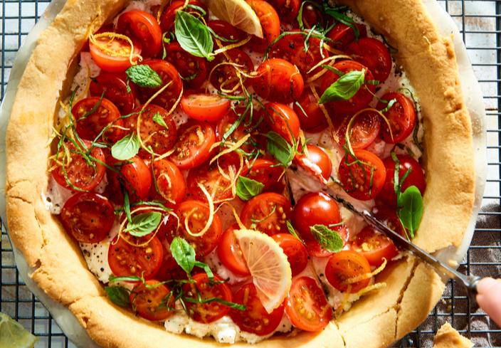Tarta de tomate y queso fresco al limón