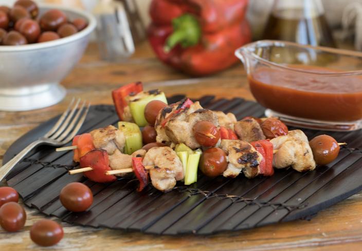 Pinchitos de cerdo con verduras y salsa agridulce