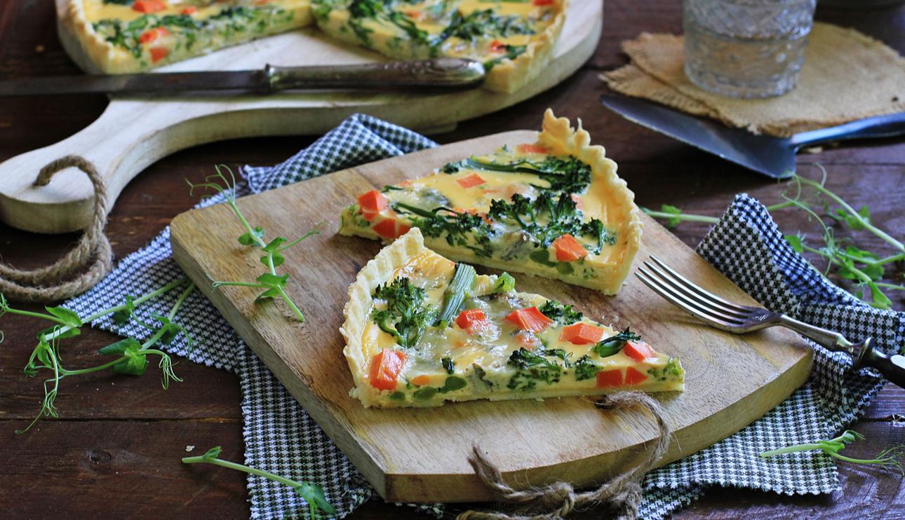 Quiche de bimi, zanahoria y gorgonzola
