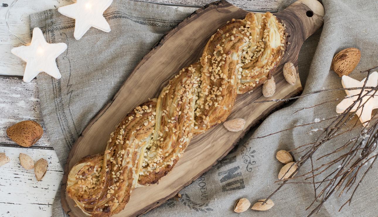 Trenza de hojaldre y crema de turrón