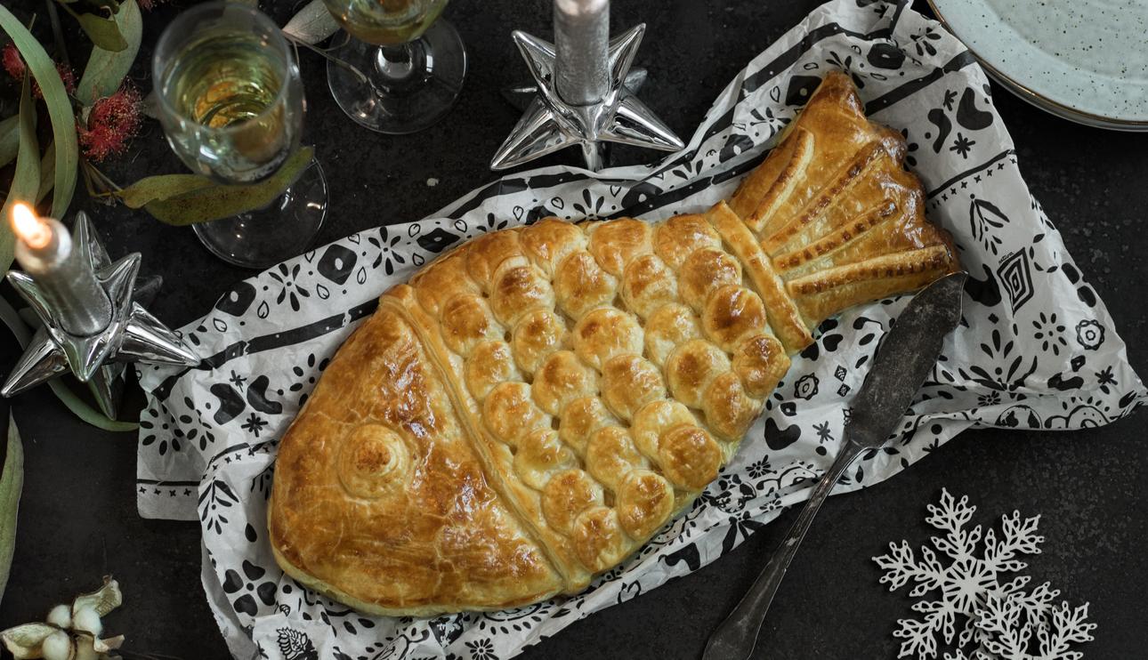 Hojaldre con bacalao y pesto