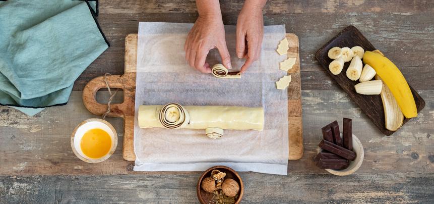 Tronco de Navidad de hojaldre con chocolate