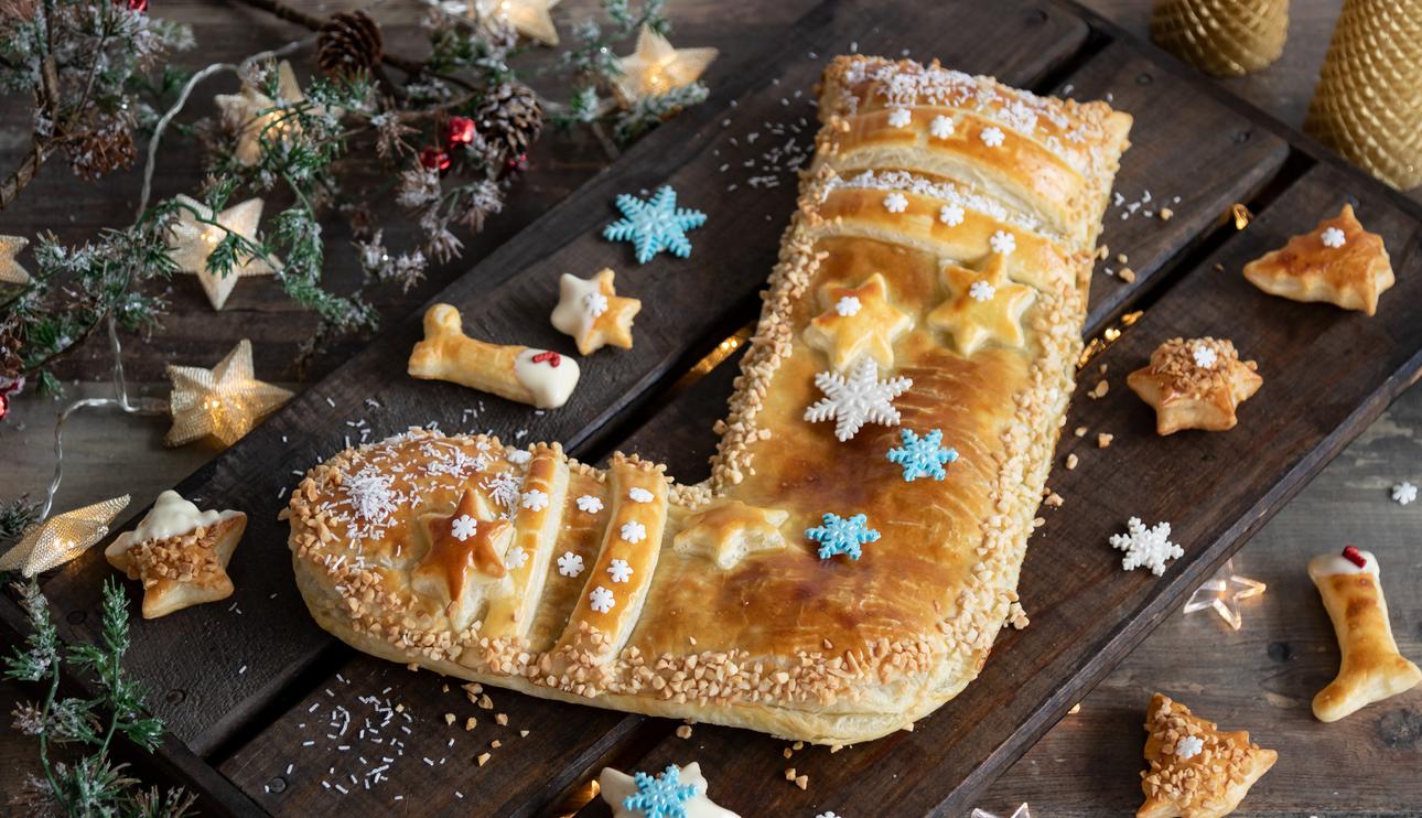 Calcetín navideño de hojaldre con chocolate