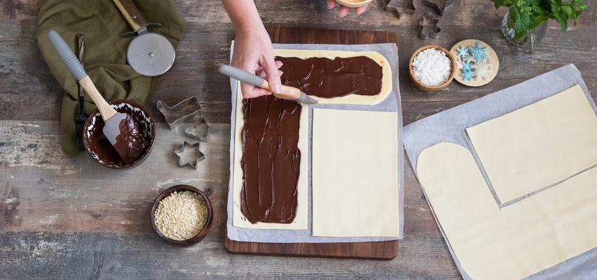 Calcetín navideño de hojaldre con chocolate