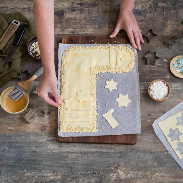 Calcetín navideño de hojaldre con chocolate