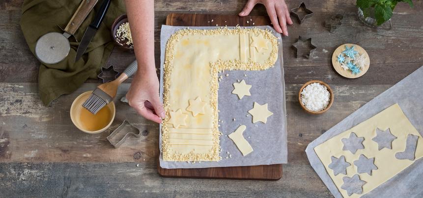 Calcetín navideño de hojaldre con chocolate