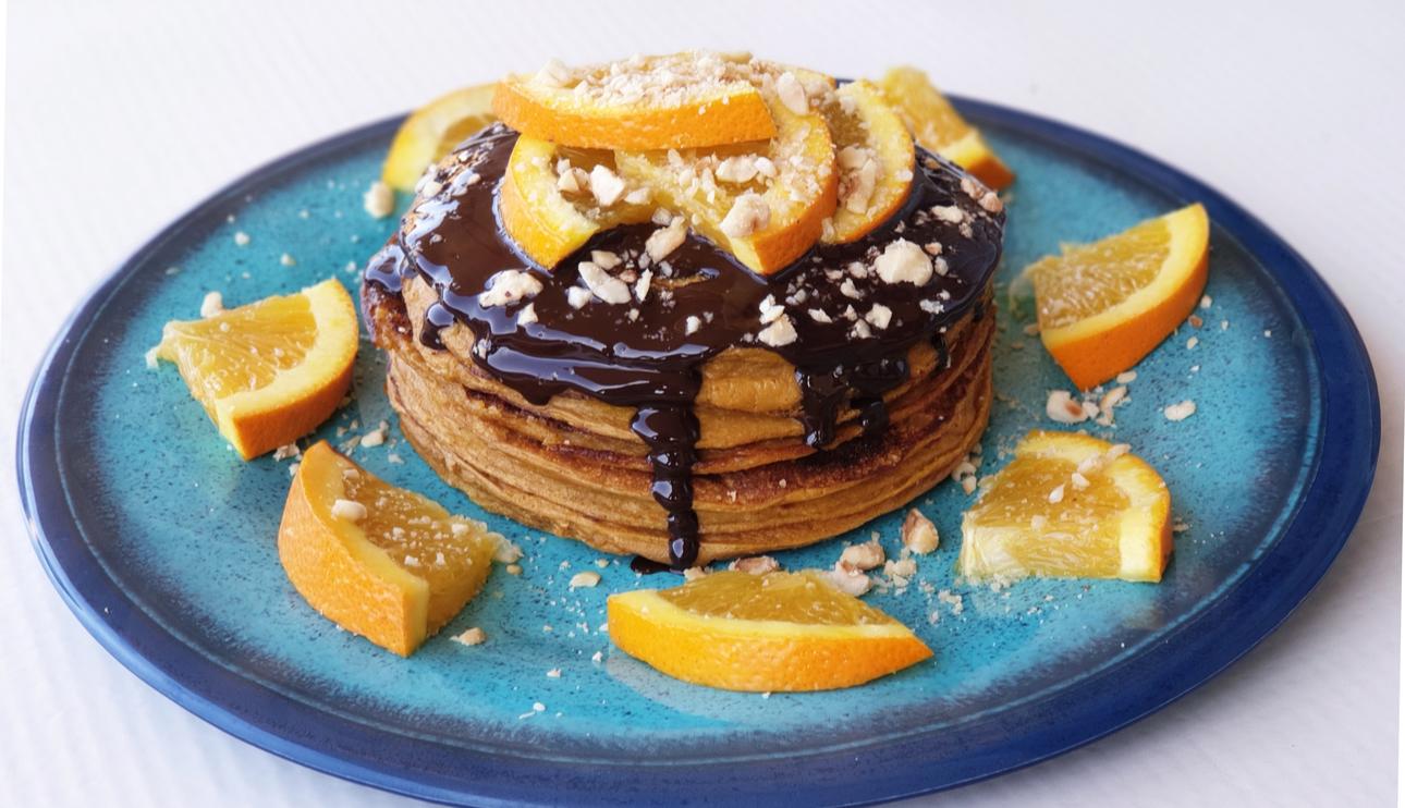 Pancakes de batata con crema de chocolate negro con naranja en Thermomix®  (TM6, TM5, TM31)