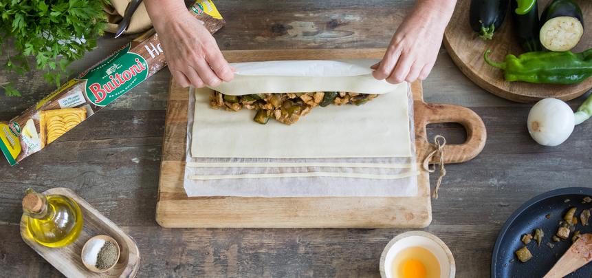 Hojaldre de verduras y pollo