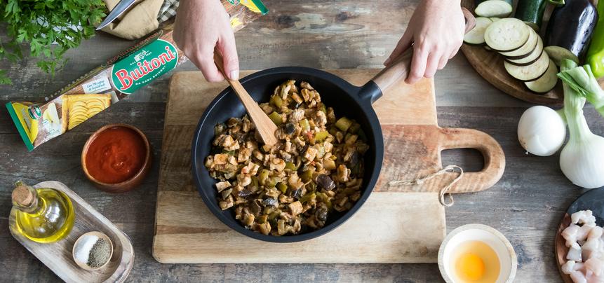 Hojaldre de verduras y pollo