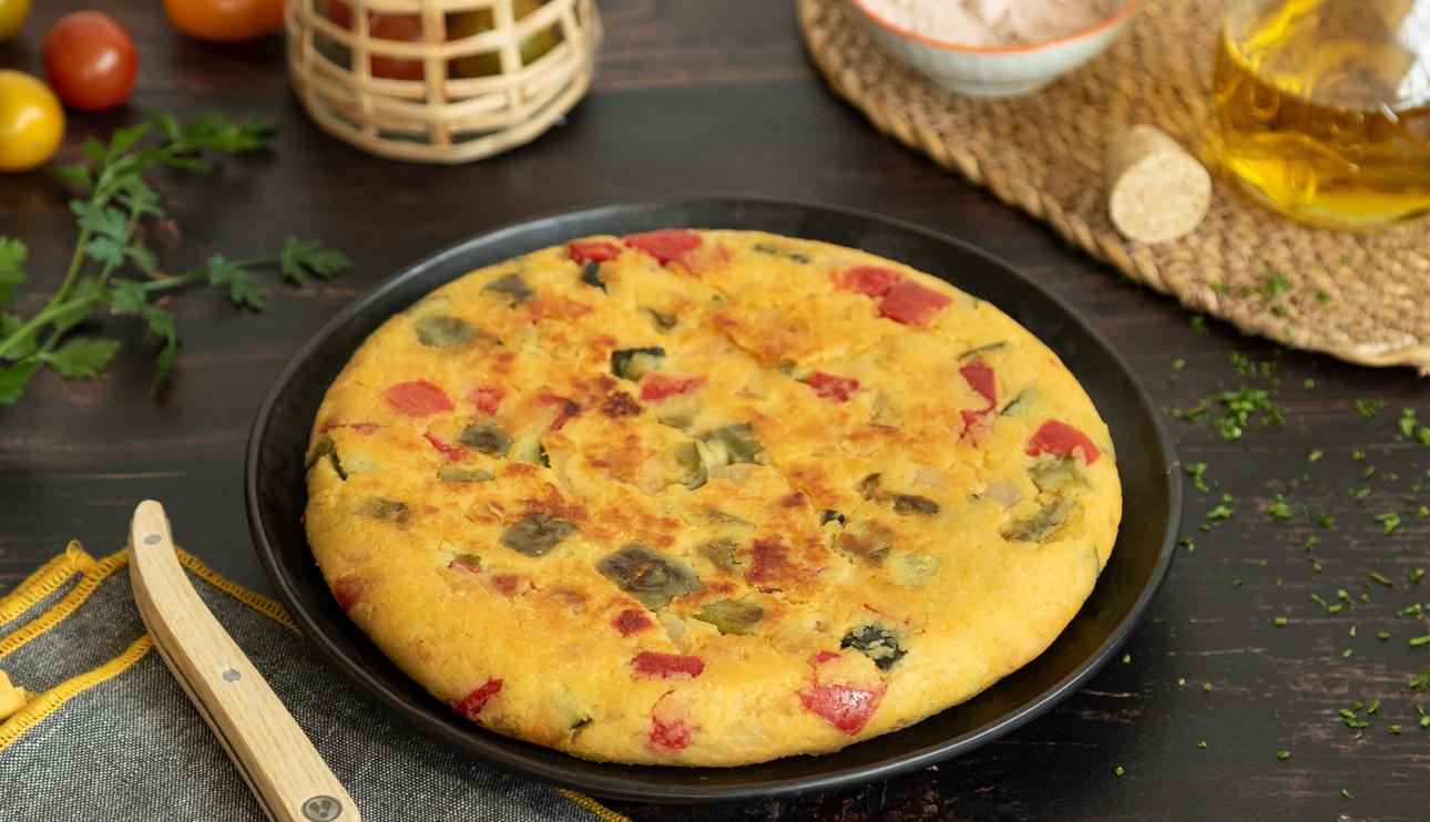 Tortilla vegana de verduras con patata