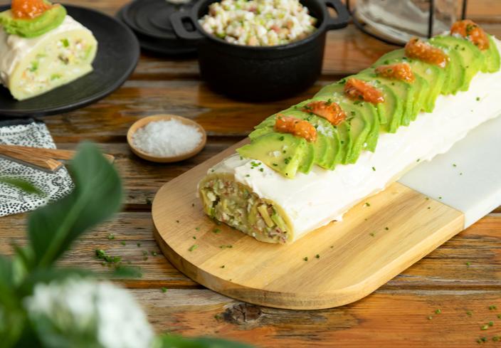 Brazo de patata relleno de verduras