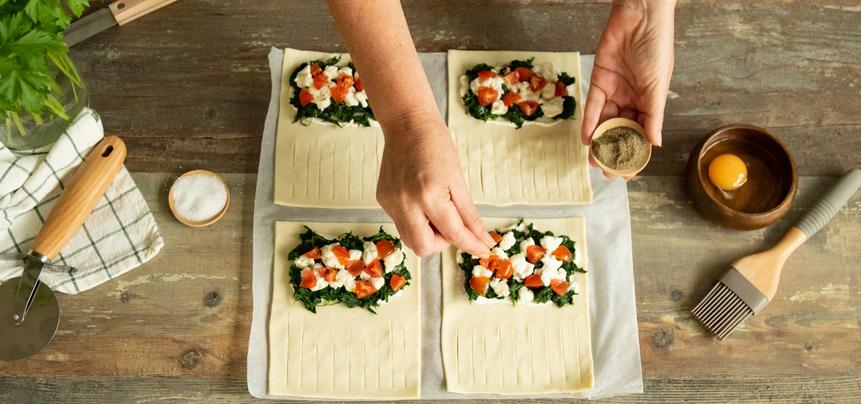 Hojaldre de espinacas y queso de cabra