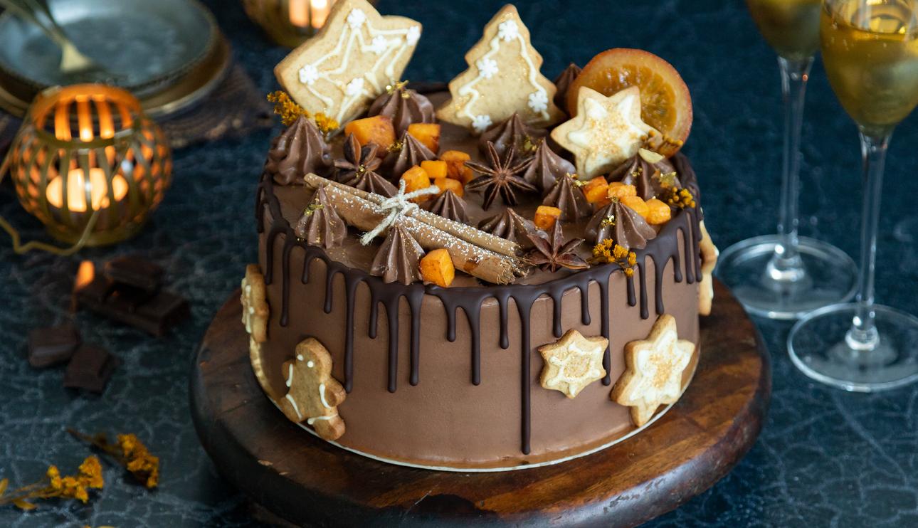 Tarta de Navidad de chocolate negro y calabaza