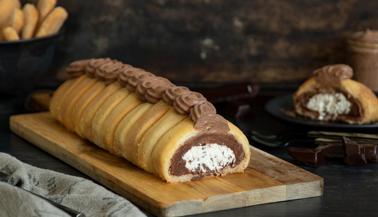 Pionono de chocolate y stracciatella sin horno