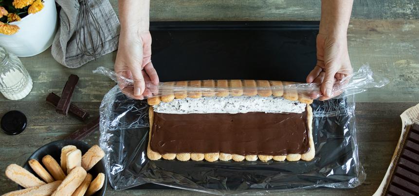 Pionono de chocolate y stracciatella sin horno