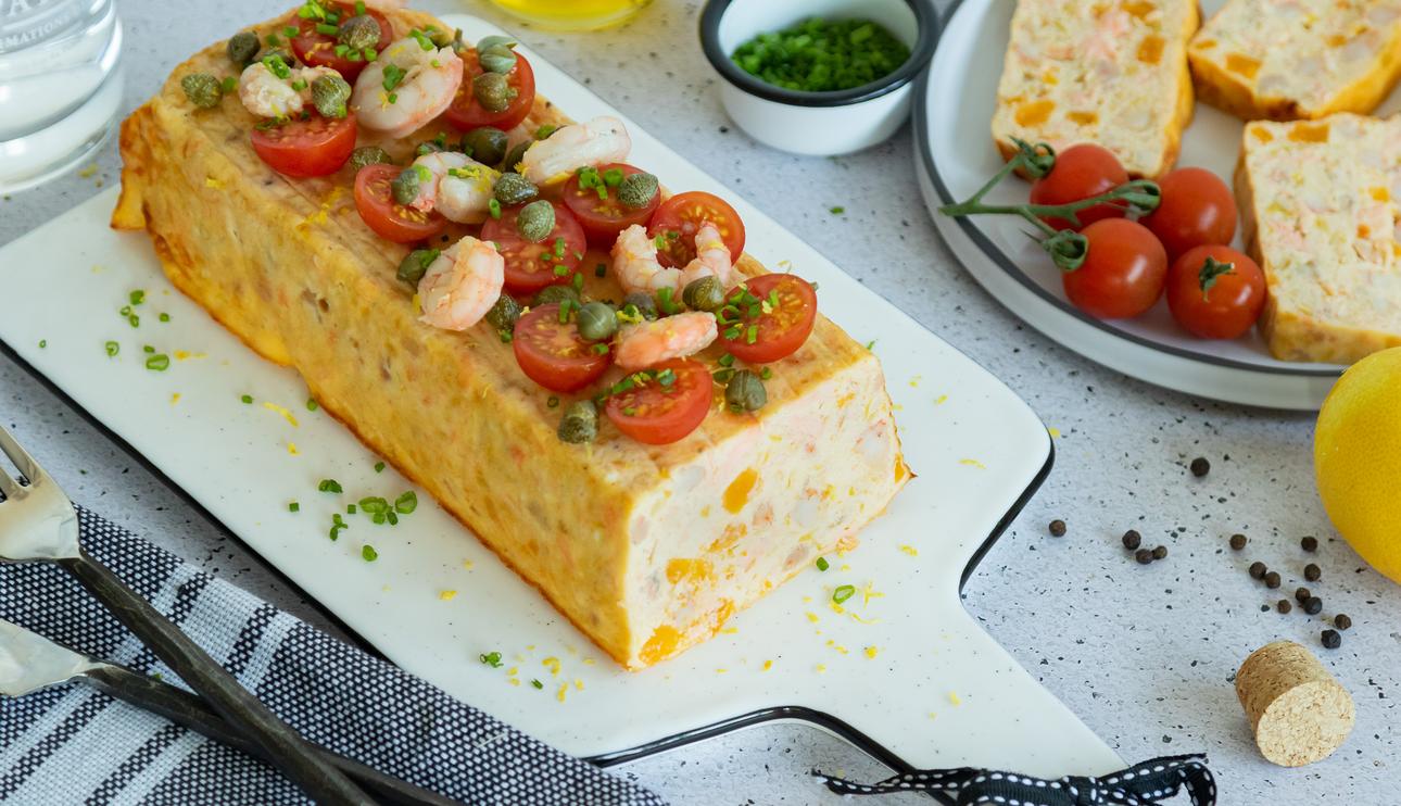 Pastel de salmón y gambas