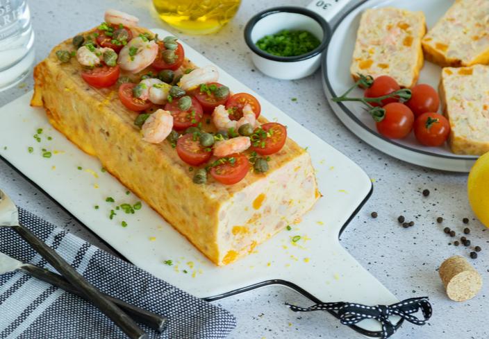 Pastel de salmón y gambas