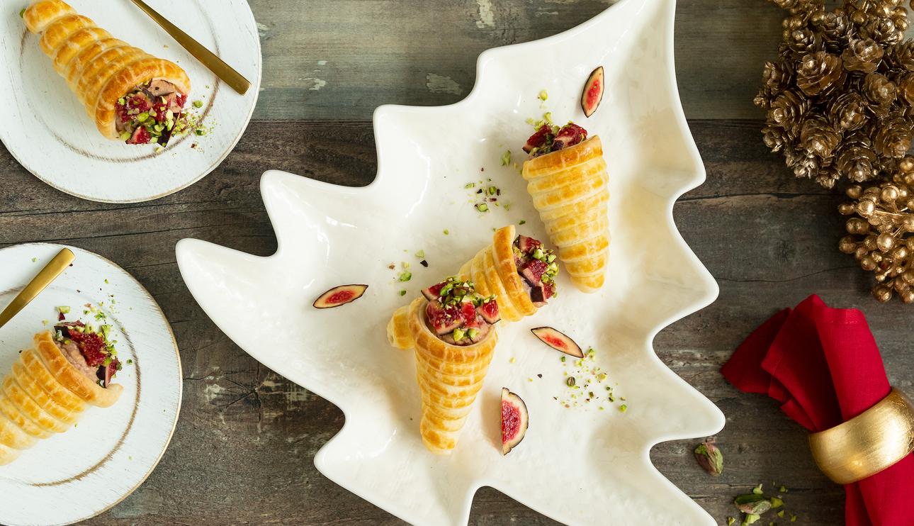 Caracolas de hojaldre de foie e higos