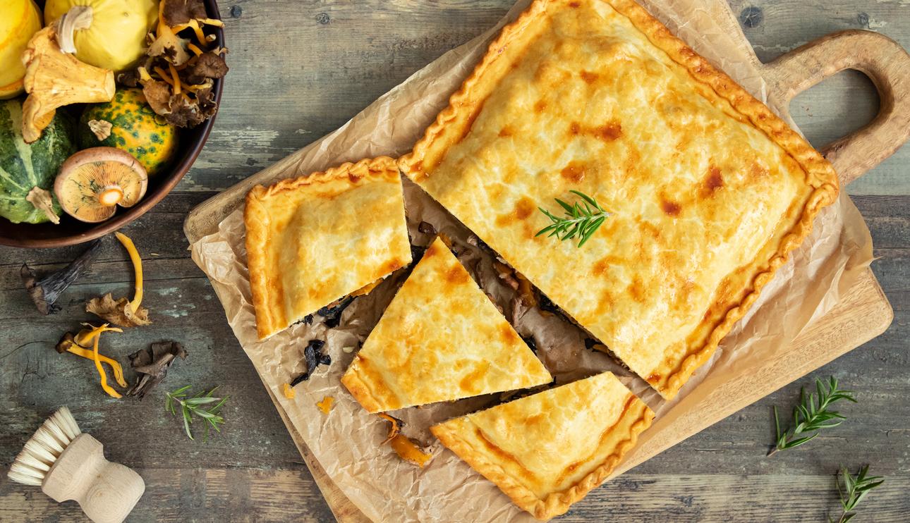 Empanada de calabaza, setas y secreto de cerdo