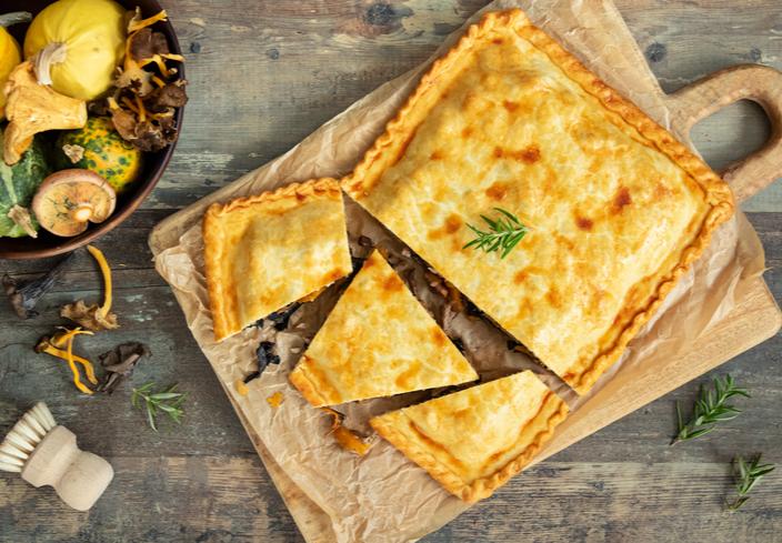 Empanada de calabaza, setas y secreto de cerdo