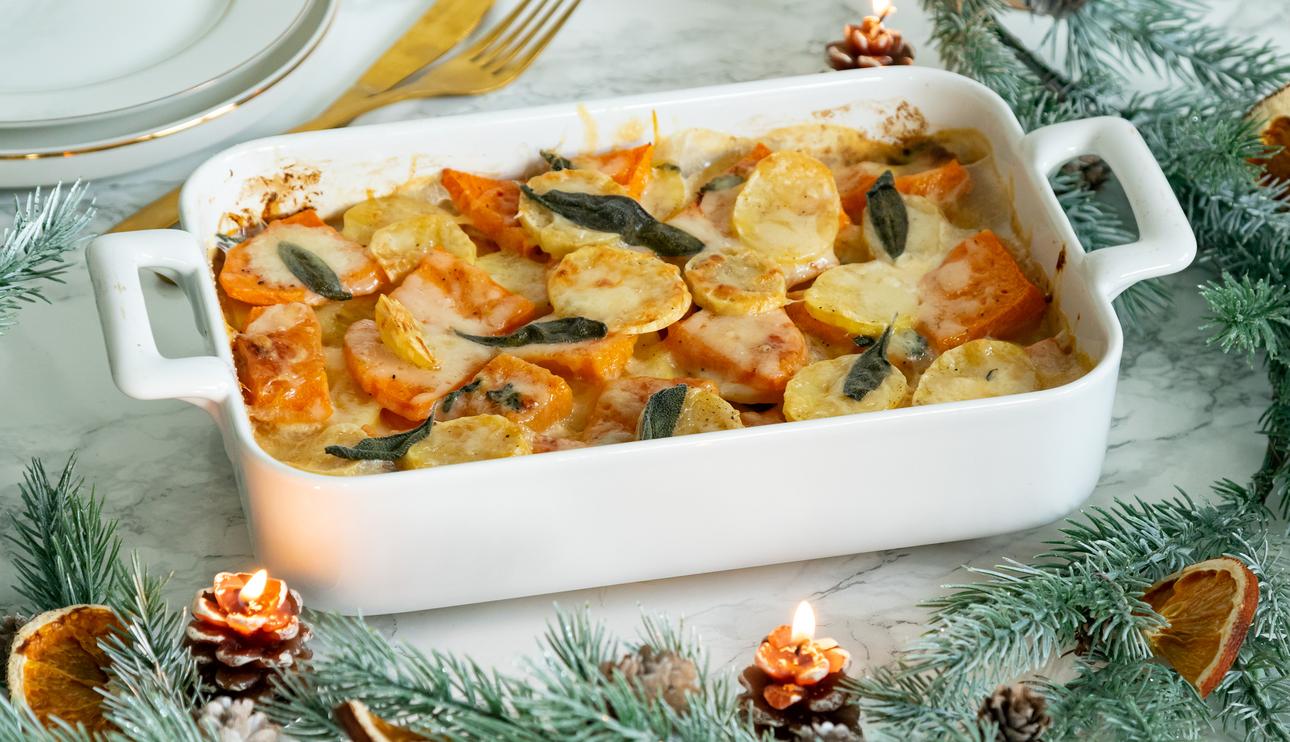 Gratén de patata y calabaza con salvia