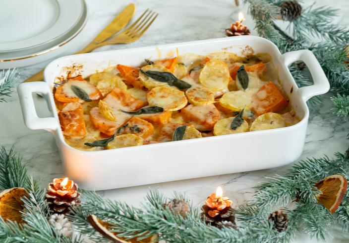 Gratén de patata y calabaza con salvia