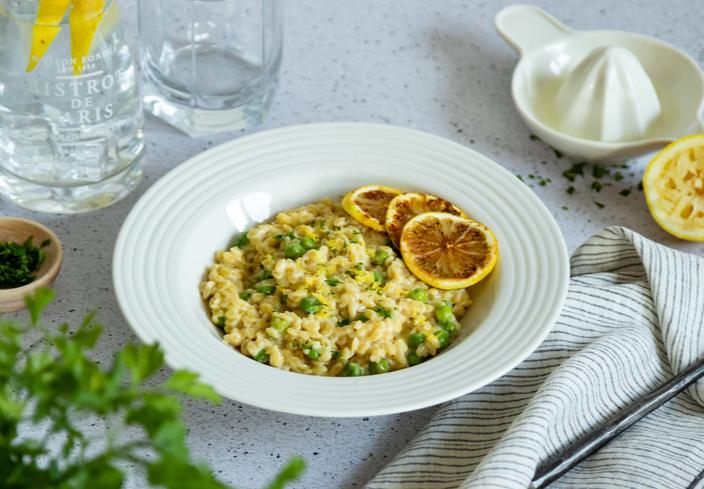 Falso risotto de limón y guisantes